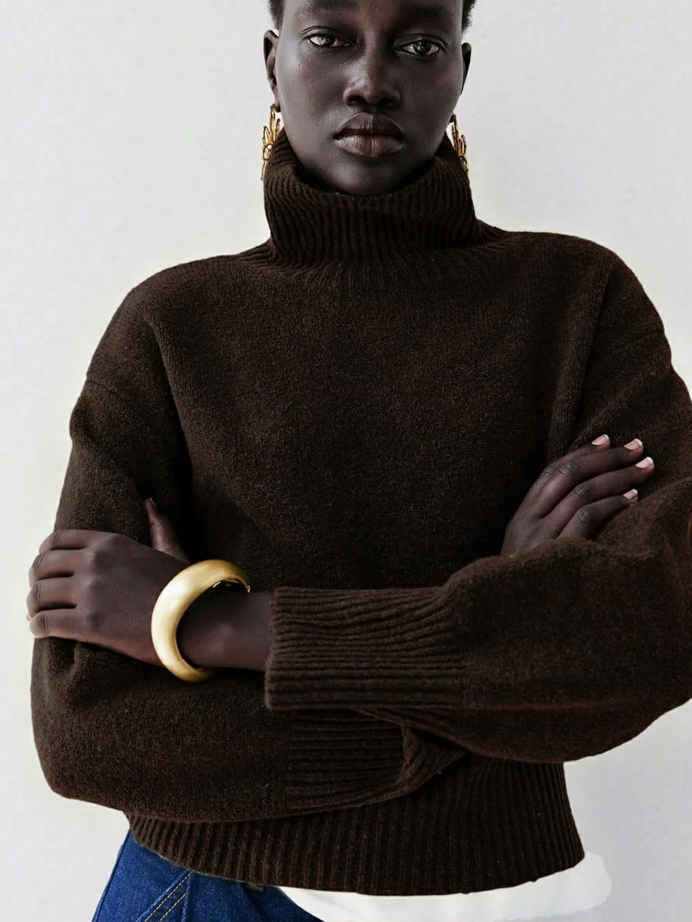 Brown Turtleneck Knit Sweater - Women